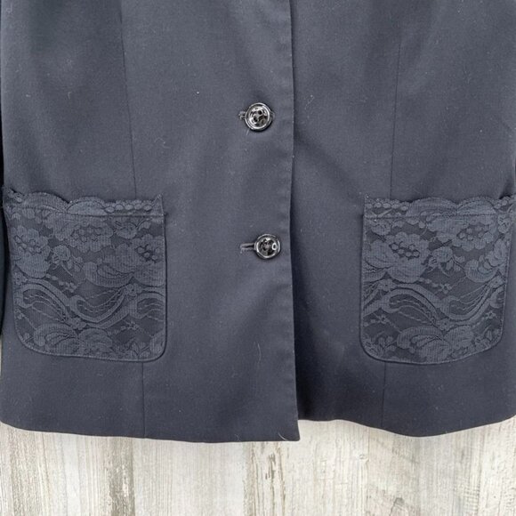 OSCAR De La Renta Blazer Jacket Women 10 Black Polyester Rayon Lace Trim Pockets - Picture 3 of 9